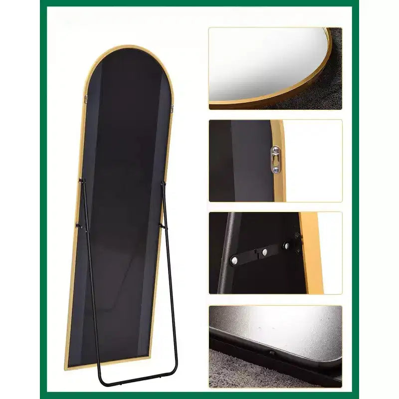 Freestanding Arched Full Body Mirror 58x18, Gold Wall Mounted for Bedroom Dressing