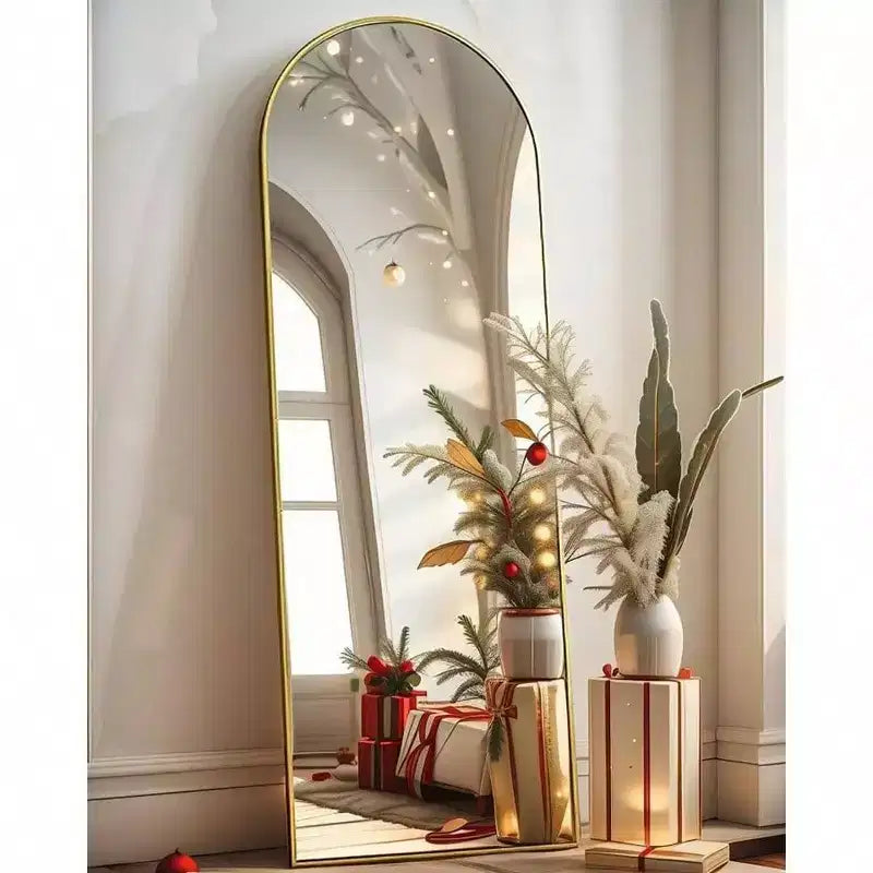 Freestanding Arched Full Body Mirror 58x18, Gold Wall Mounted for Bedroom Dressing