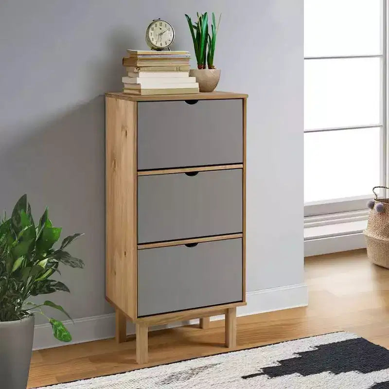 vidaXL Shoe Cabinet Brown Solid Pine Wood Medium Shoe Cabinet