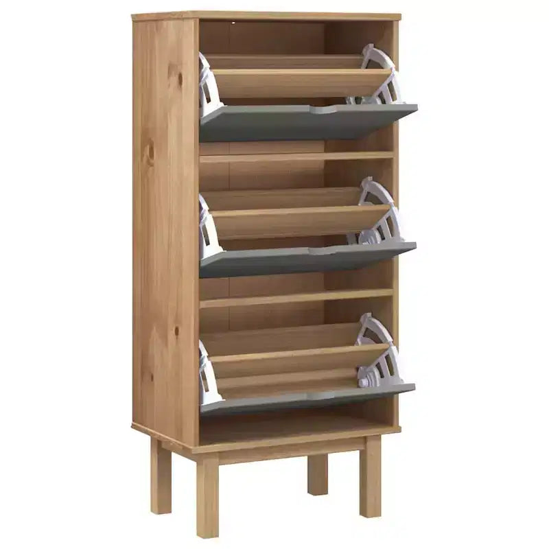 vidaXL Shoe Cabinet Brown Solid Pine Wood Medium Shoe Cabinet