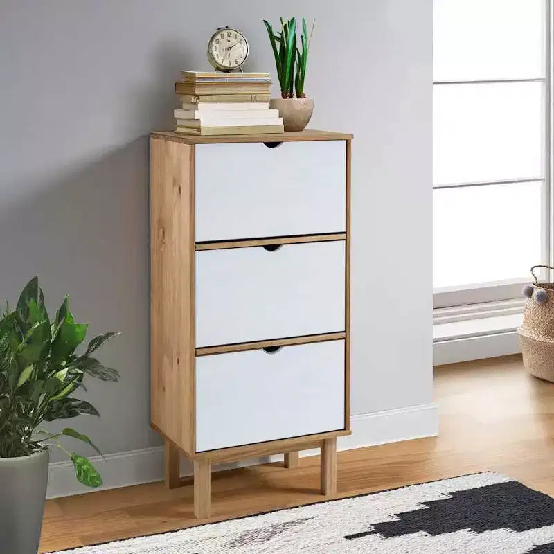 vidaXL Shoe Cabinet Brown Solid Pine Wood Medium Shoe Cabinet
