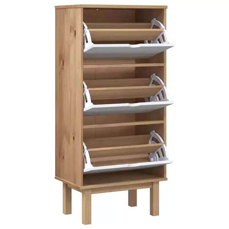vidaXL Shoe Cabinet Brown Solid Pine Wood Medium Shoe Cabinet