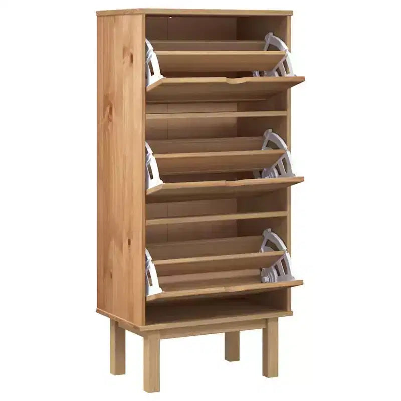 vidaXL Shoe Cabinet Brown Solid Pine Wood Medium Shoe Cabinet