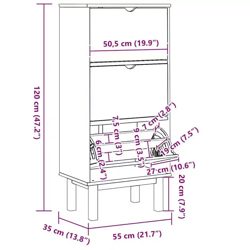 vidaXL Shoe Cabinet Brown Solid Pine Wood Medium Shoe Cabinet
