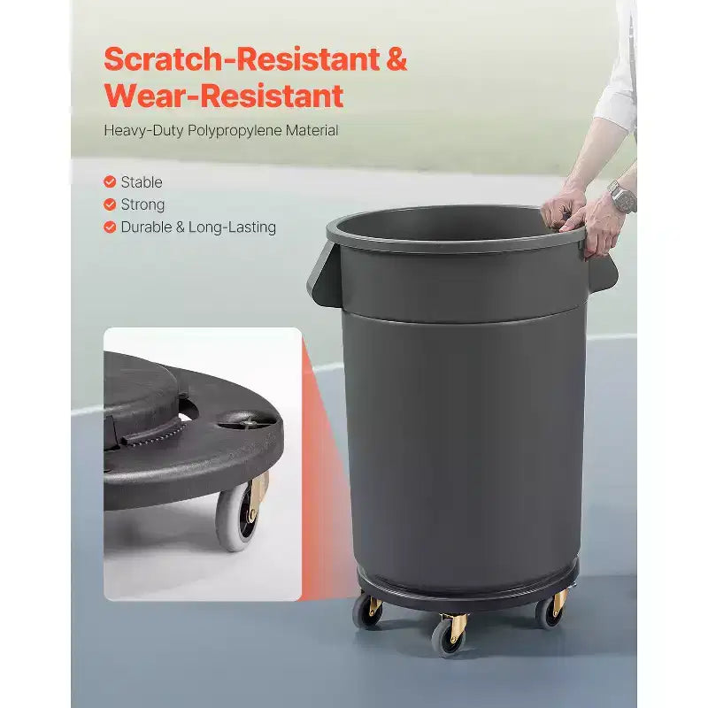 VEVOR Trash Can Dolly, Fit 20, 32, 44, 55 Gallon Containers, Round Trash Can Roller Base with 4 Lockable Wheels, 500lbs Weight Capacity, Black