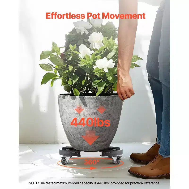 VEVOR Trash Can Dolly with 4 Lockable Wheels, 440lbs Weight Capacity, Round Trash Can Roller Base, 15-22.8 in Adjustable, Black