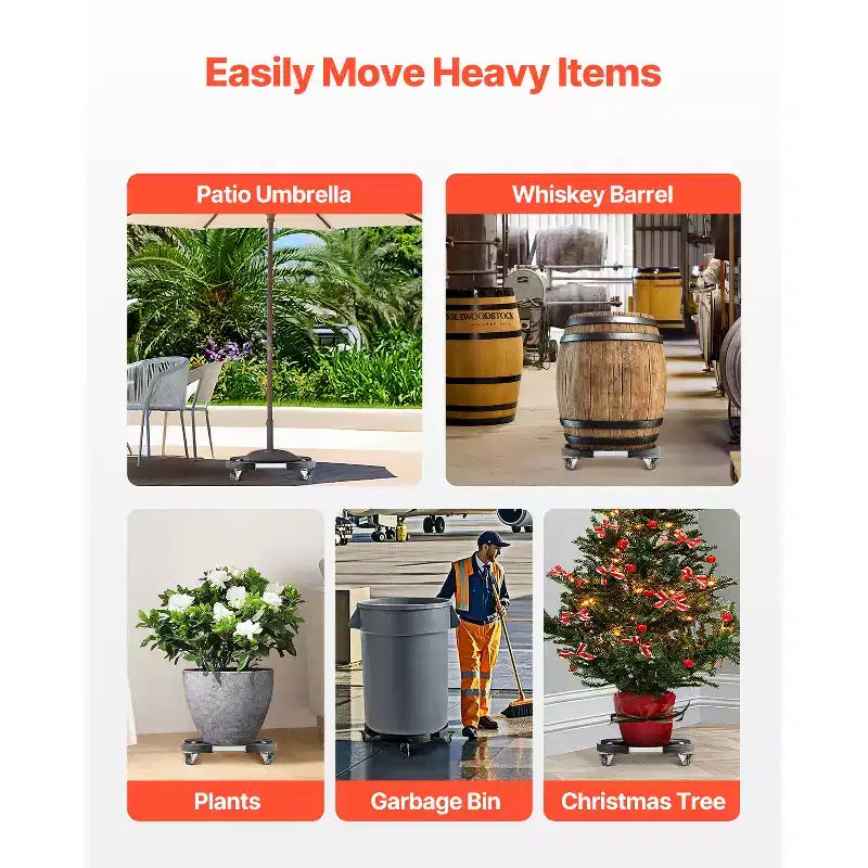 VEVOR Trash Can Dolly with 4 Lockable Wheels, 440lbs Weight Capacity, Round Trash Can Roller Base, 15-22.8 in Adjustable, Black
