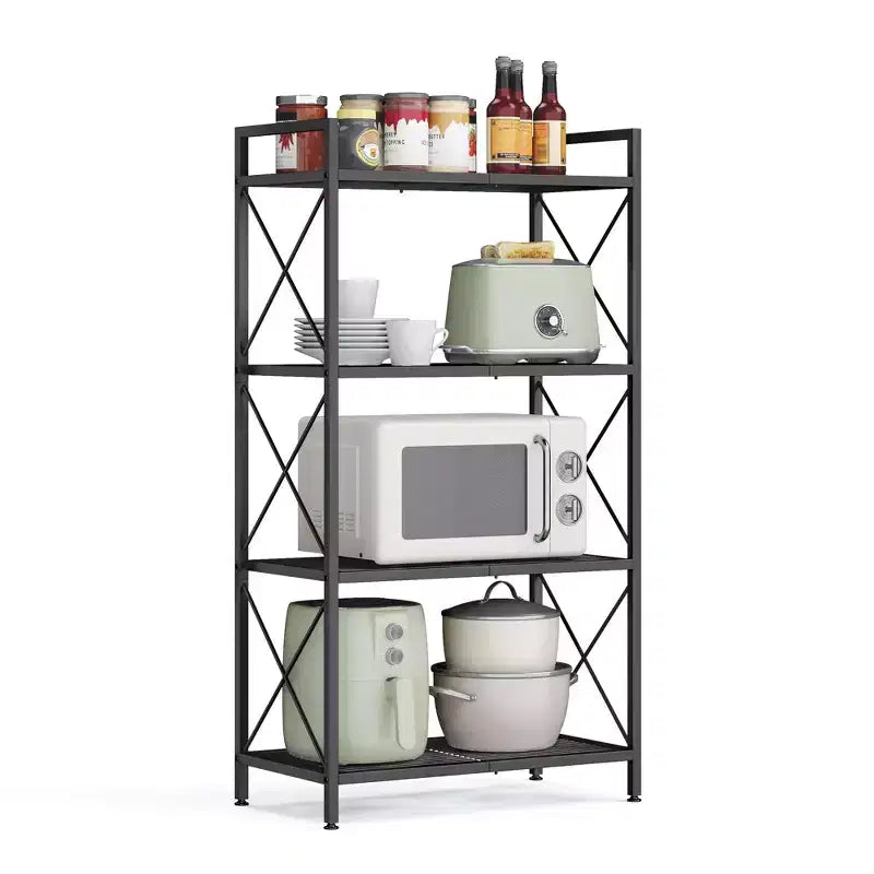 4-Tier Metal Storage Rack, 44.3 Inch Shelving Unit with X-Bar Frames & Adjustable Feet, 110 lb per Shelf, for Entryway Kitchen Bathroom, Ink Black