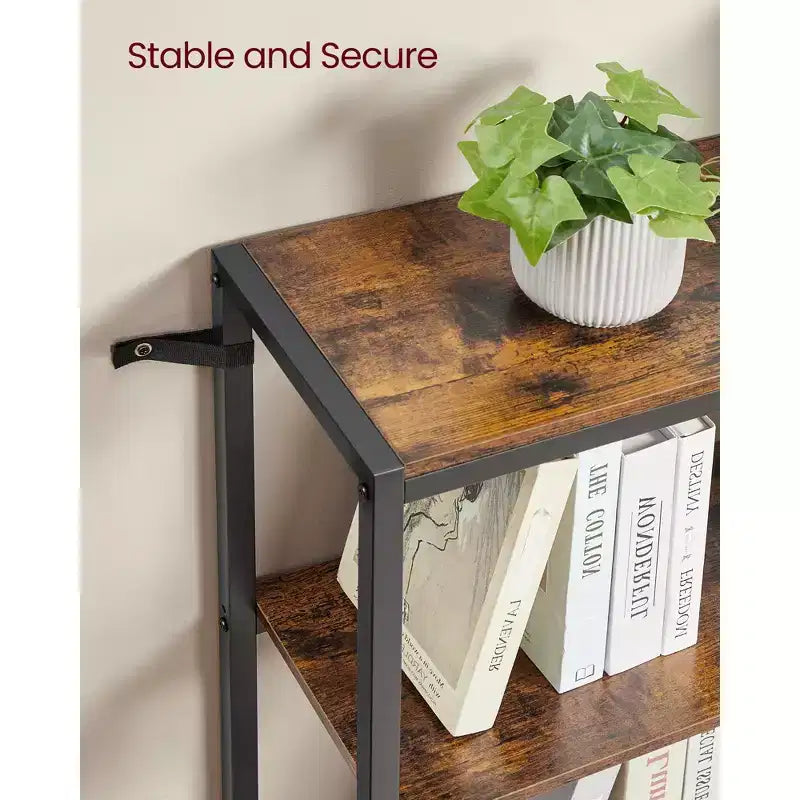 6-Tier Corner Bookshelf, Convertible Metal Frame Shelf with Adjustable Feet, 463 lb Capacity for Living Room Office, Rustic Brown & Black