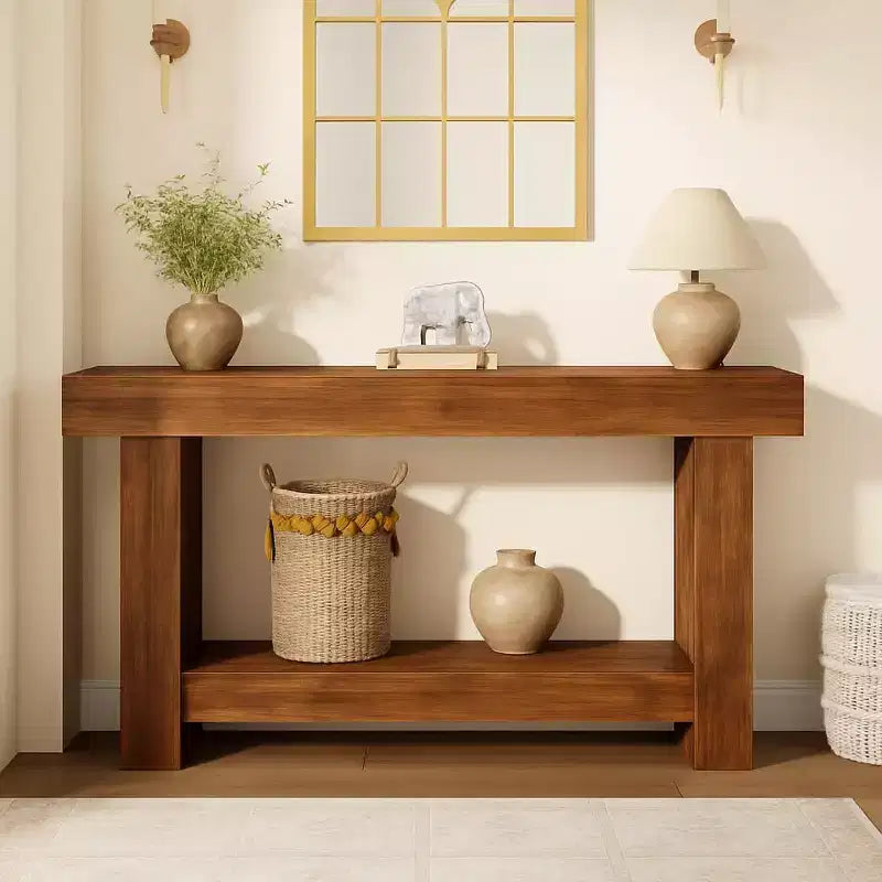 63 in Long Console Table for Entryway, Wood Farmhouse Console Table for Living Room, 2-Tier Large Sofa Table with Storage, Wooden Table for Entrance