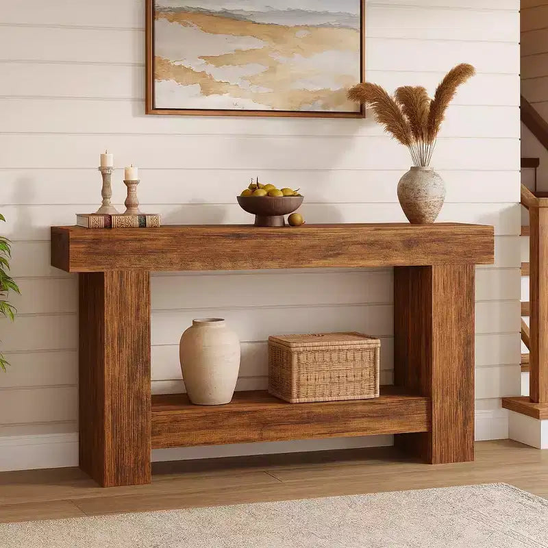 63 in Long Console Table for Entryway, Wood Farmhouse Console Table for Living Room, 2-Tier Large Sofa Table with Storage, Wooden Table for Entrance