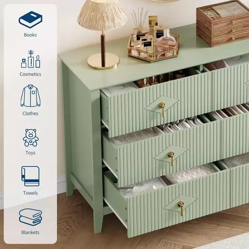 Acekool 54 6-Drawer Fluted Dresser, Modern Wide Storage Chest with Deep Drawers and Anti-Tip Kit