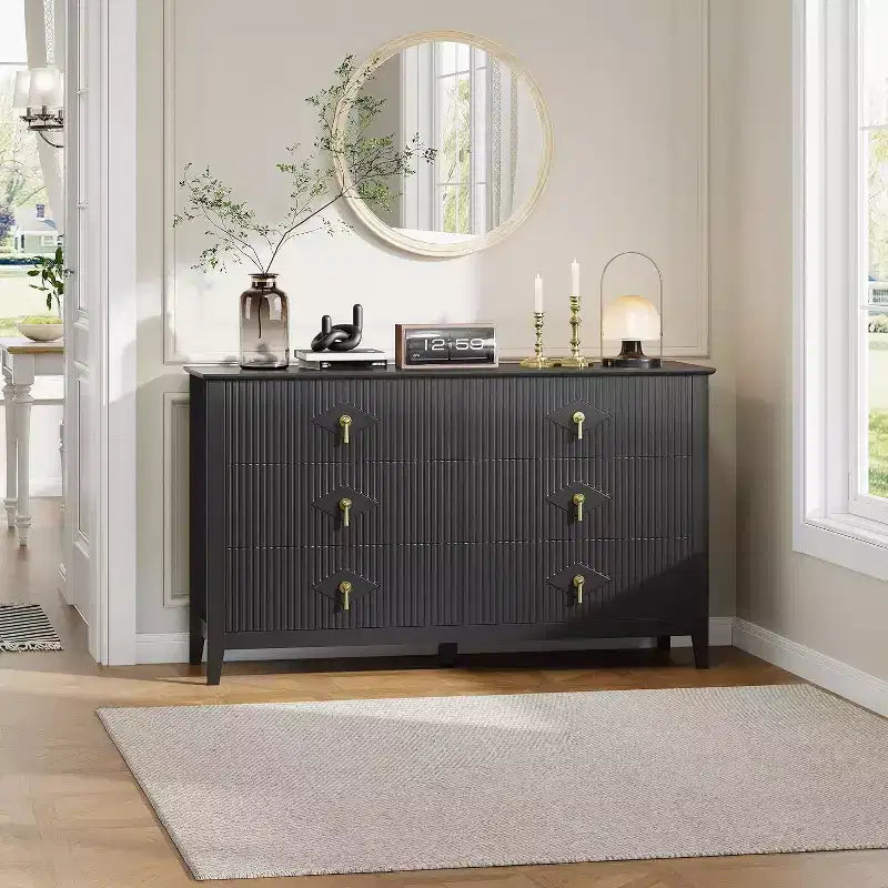Acekool 54 6-Drawer Fluted Dresser, Modern Wide Storage Chest with Deep Drawers and Anti-Tip Kit