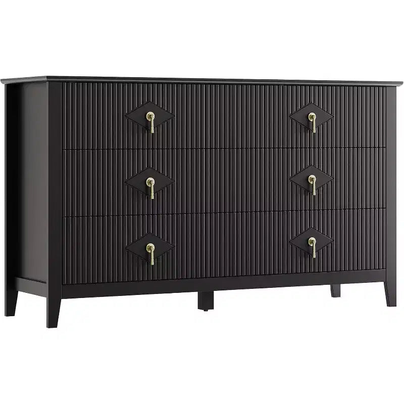 Acekool 54 6-Drawer Fluted Dresser, Modern Wide Storage Chest with Deep Drawers and Anti-Tip Kit