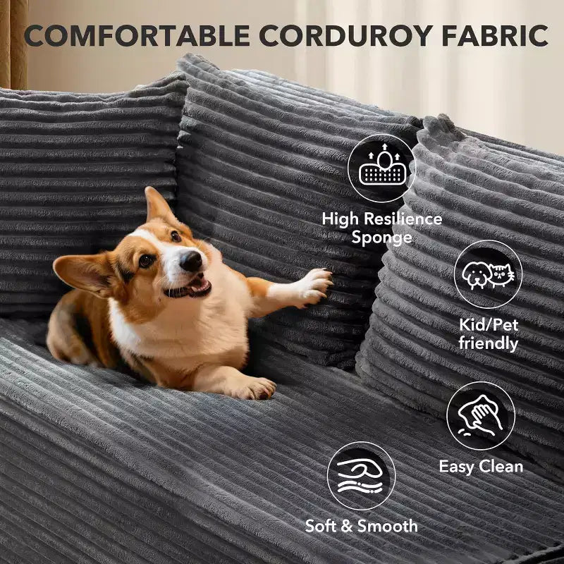 106-inch Cloud-shaped Combination Sofa, Sofa with Lounge Chair, 3-seat L-shaped Sofa for the Living Room, Memory Foam Deep Seat