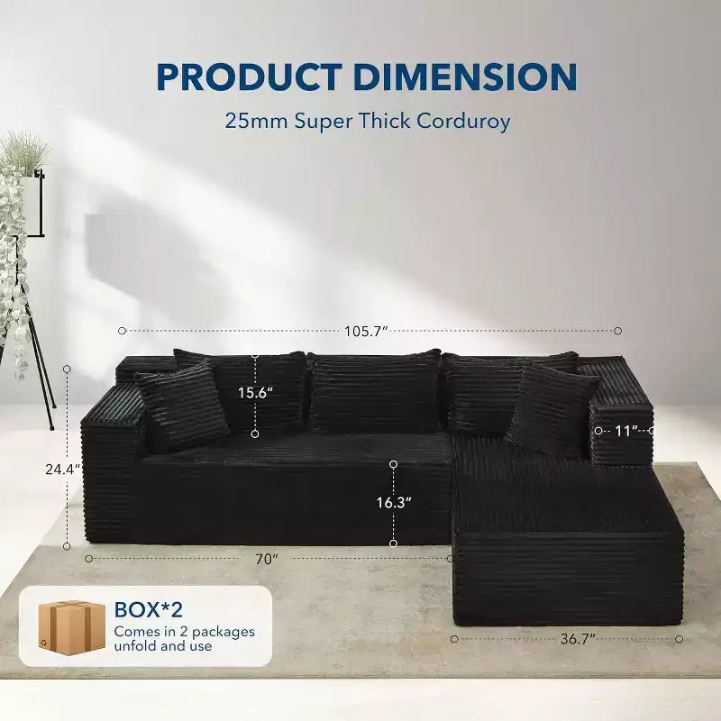 106-inch Cloud-shaped Combination Sofa, Sofa with Lounge Chair, 3-seat L-shaped Sofa for the Living Room, Memory Foam Deep Seat