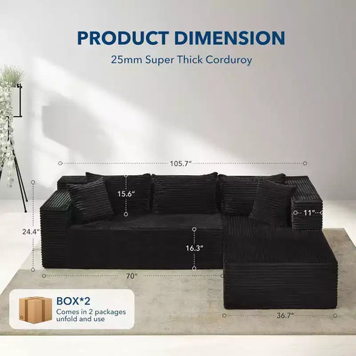 106-inch Cloud-shaped Combination Sofa, Sofa with Lounge Chair, 3-seat L-shaped Sofa for the Living Room, Memory Foam Deep Seat