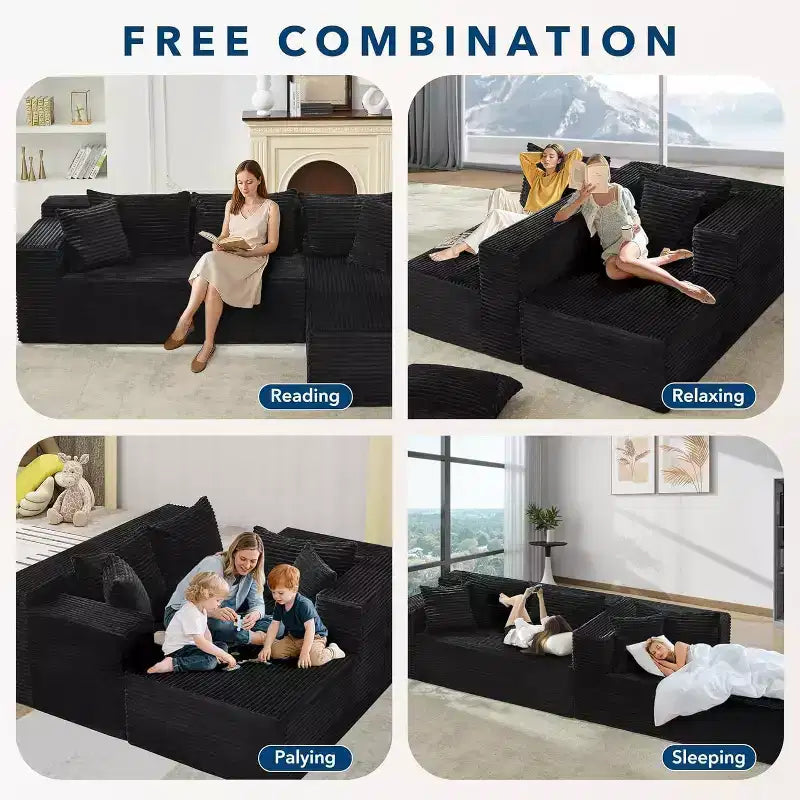 106-inch Cloud-shaped Combination Sofa, Sofa with Lounge Chair, 3-seat L-shaped Sofa for the Living Room, Memory Foam Deep Seat