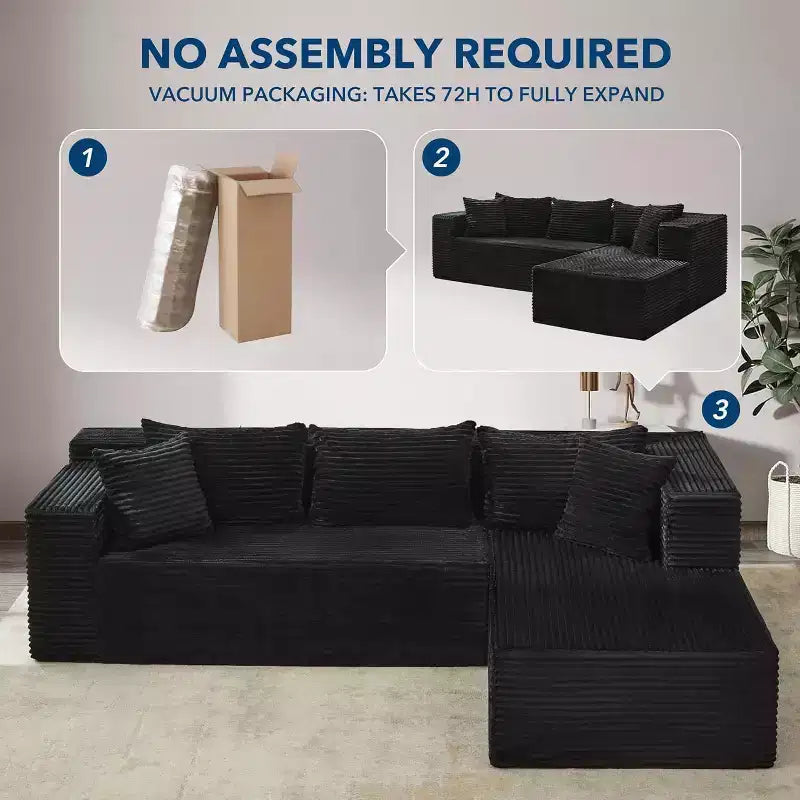 106-inch Cloud-shaped Combination Sofa, Sofa with Lounge Chair, 3-seat L-shaped Sofa for the Living Room, Memory Foam Deep Seat