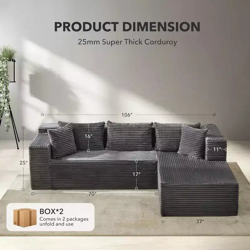106-inch Cloud-shaped Combination Sofa, Sofa with Lounge Chair, 3-seat L-shaped Sofa for the Living Room, Memory Foam Deep Seat