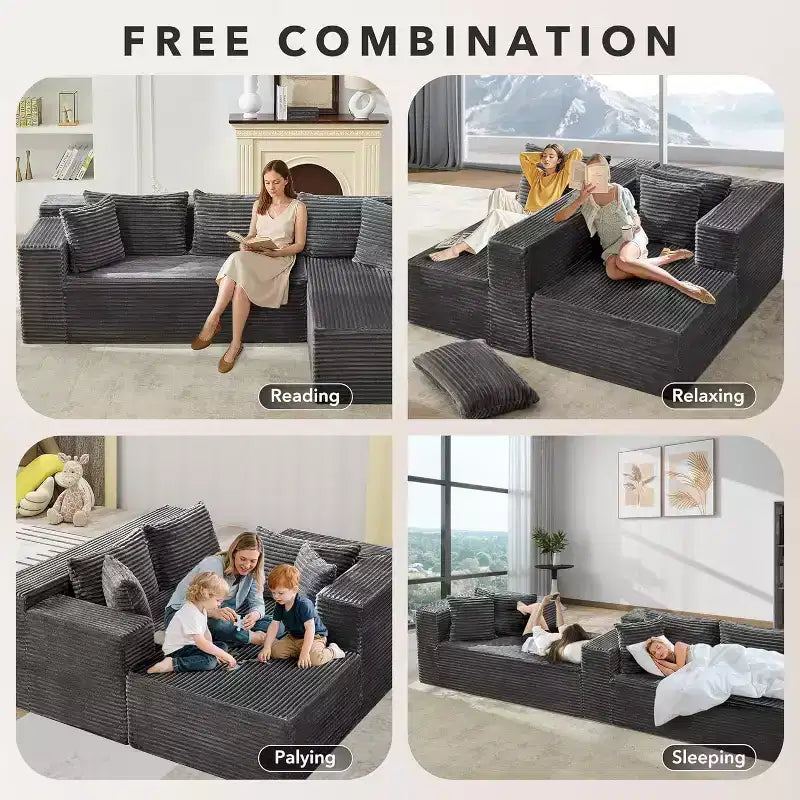 106-inch Cloud-shaped Combination Sofa, Sofa with Lounge Chair, 3-seat L-shaped Sofa for the Living Room, Memory Foam Deep Seat