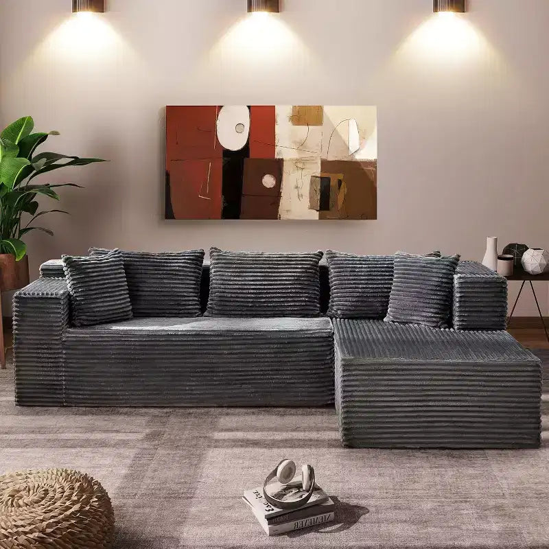 106-inch Cloud-shaped Combination Sofa, Sofa with Lounge Chair, 3-seat L-shaped Sofa for the Living Room, Memory Foam Deep Seat