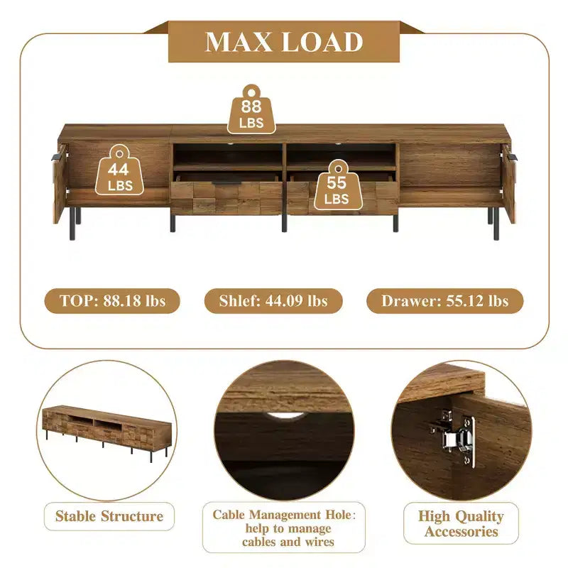 MAYEERTY Mid Century TV Stand with 2 Drawers, Media Console Table for TVs up to 85, Entertainment Center with STorage for Living Room