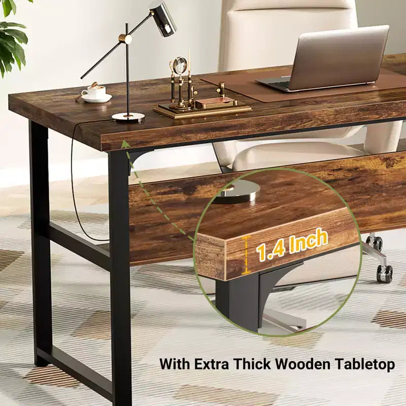 Besiost 53'' Computer Desk with Charging Station and Thickened Desktop
