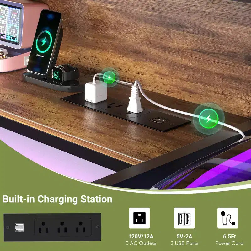 Besiost 53'' Computer Desk with Charging Station and Thickened Desktop