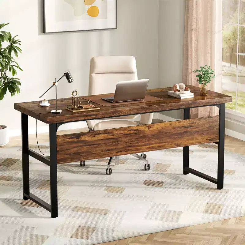 Besiost 53'' Computer Desk with Charging Station and Thickened Desktop