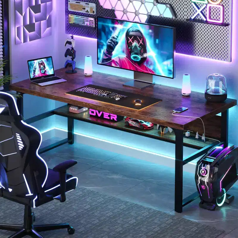 Besiost 53'' Computer Desk with Charging Station and Thickened Desktop
