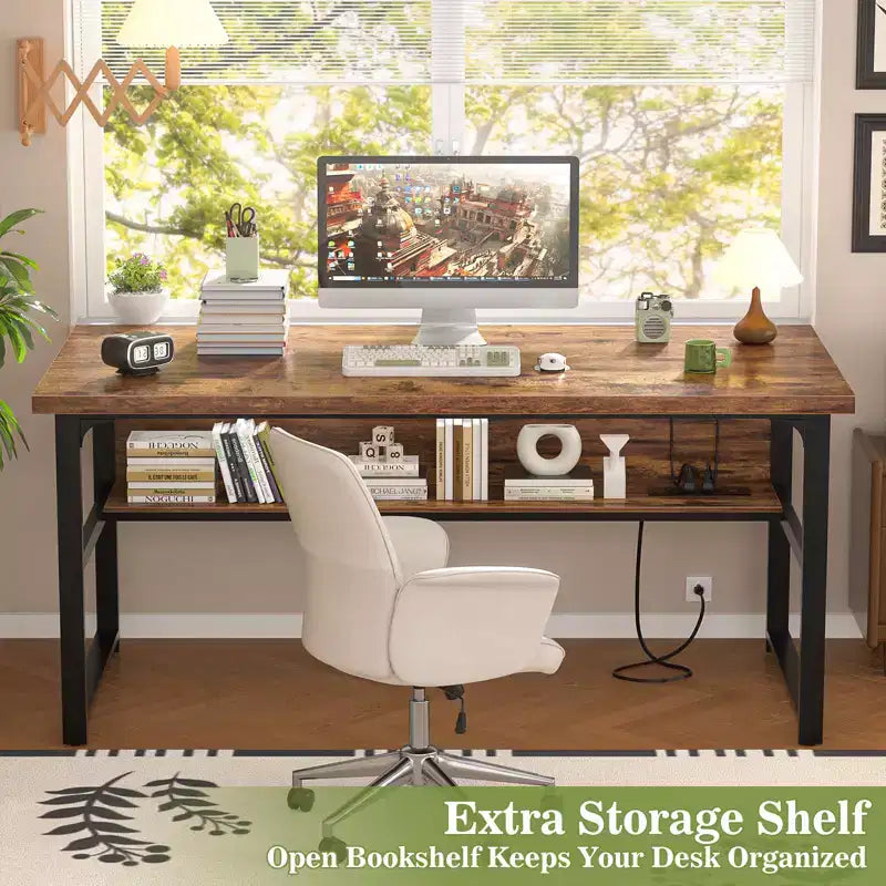 Besiost 53'' Computer Desk with Charging Station and Thickened Desktop