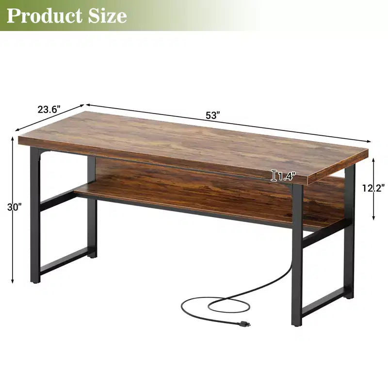 Besiost 53'' Computer Desk with Charging Station and Thickened Desktop