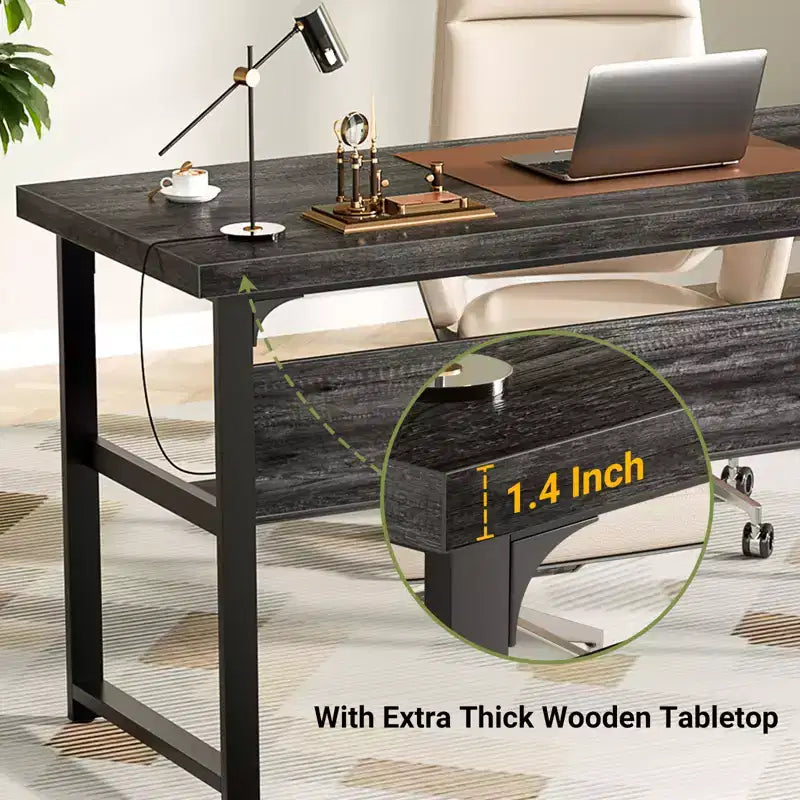 Besiost 53'' Computer Desk with Charging Station and Thickened Desktop