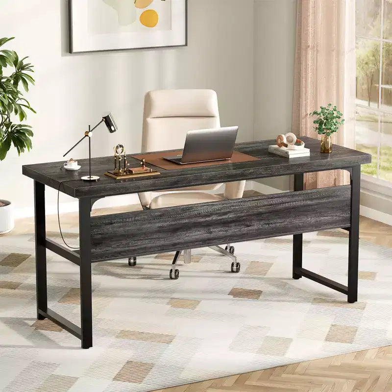 Besiost 53'' Computer Desk with Charging Station and Thickened Desktop