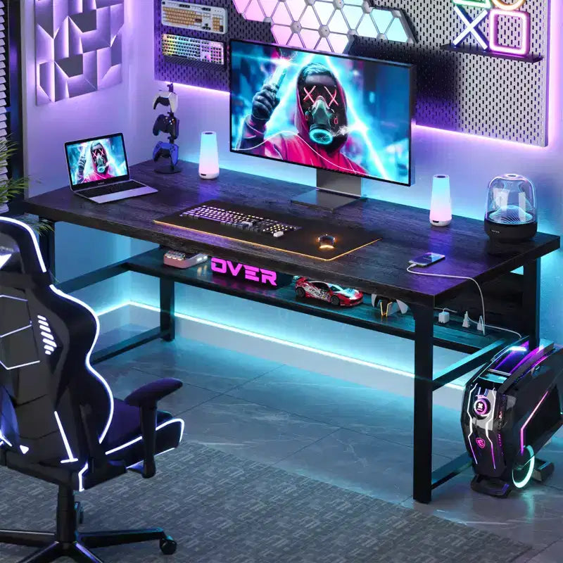 Besiost 53'' Computer Desk with Charging Station and Thickened Desktop
