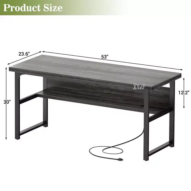 Besiost 53'' Computer Desk with Charging Station and Thickened Desktop
