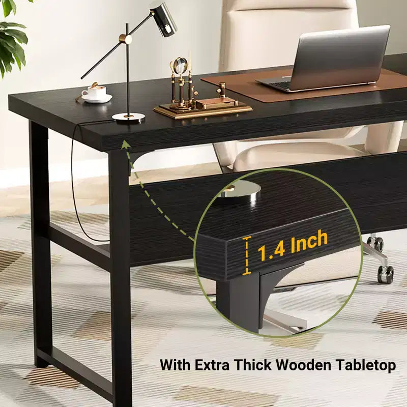 Besiost 53'' Computer Desk with Charging Station and Thickened Desktop