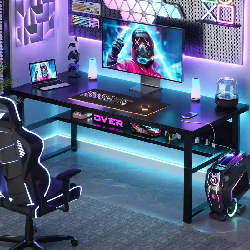 Besiost 53'' Computer Desk with Charging Station and Thickened Desktop