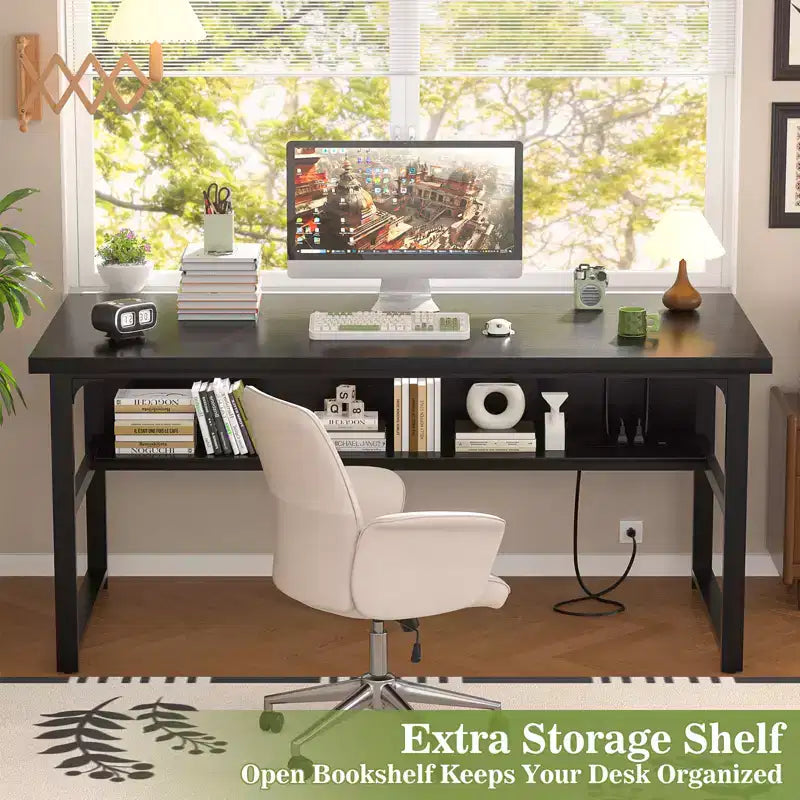 Besiost 53'' Computer Desk with Charging Station and Thickened Desktop