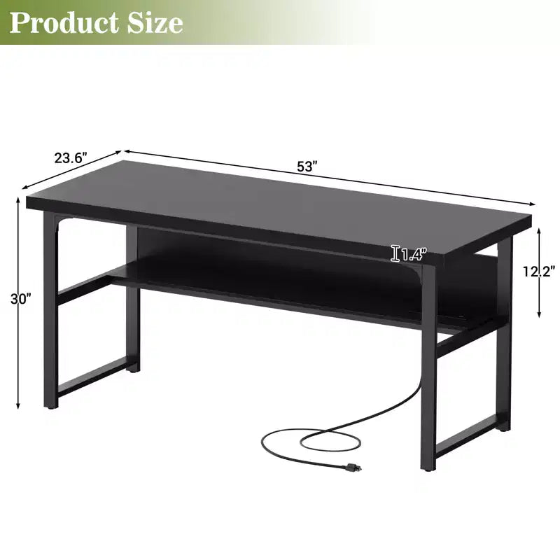 Besiost 53'' Computer Desk with Charging Station and Thickened Desktop