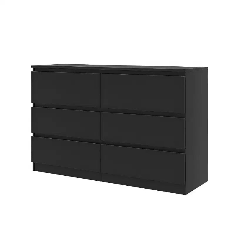 6-Drawer Black Dressing Table, Modern Bedroom Vanity, with wooden storage cabinet, featuring concealed handles and 6 deep drawers