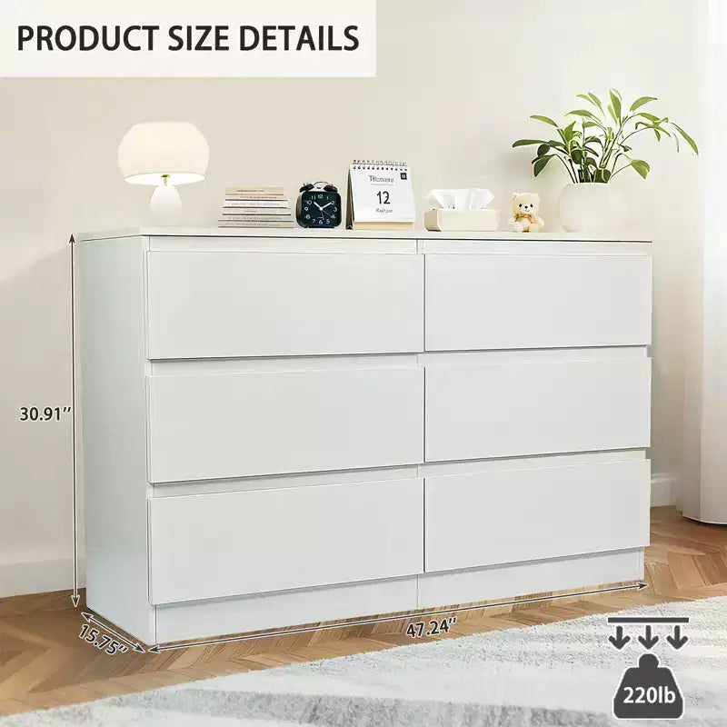 6-Drawer Black Dressing Table, Modern Bedroom Vanity, with wooden storage cabinet, featuring concealed handles and 6 deep drawers