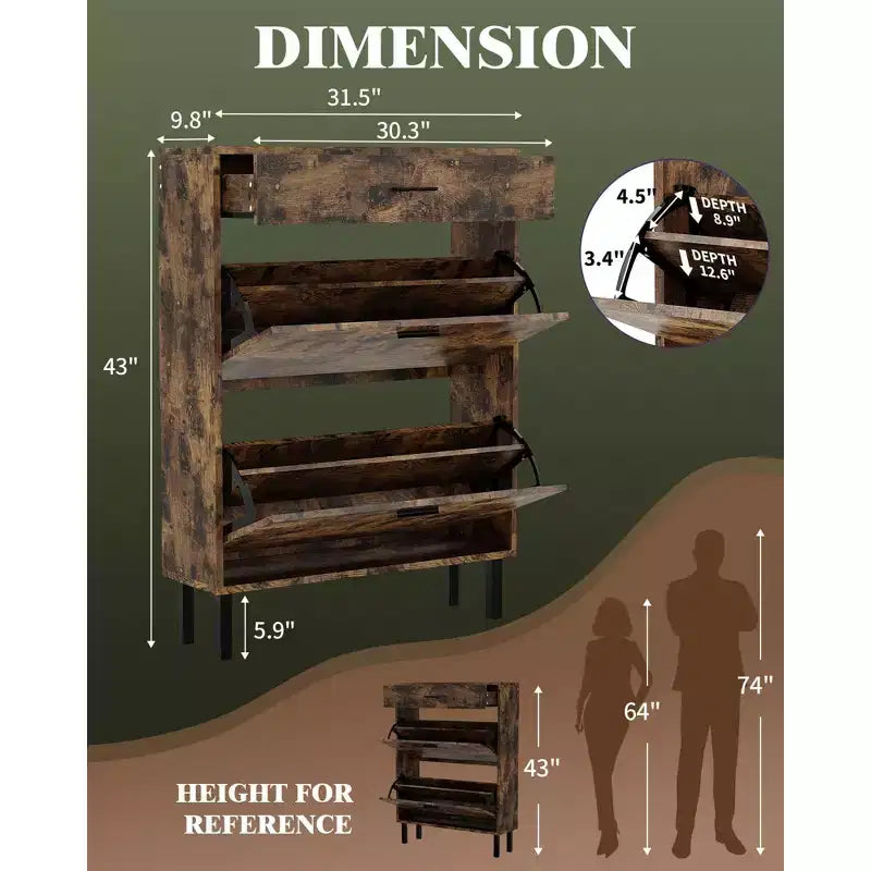 Slim 3-Drawer Shoe Storage Cabinet with Adjustable Shelves, Freestanding Wooden Storage Organizer for Entryway, Hallway, and Porch