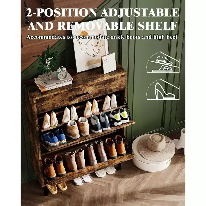 Slim 3-Drawer Shoe Storage Cabinet with Adjustable Shelves, Freestanding Wooden Storage Organizer for Entryway, Hallway, and Porch