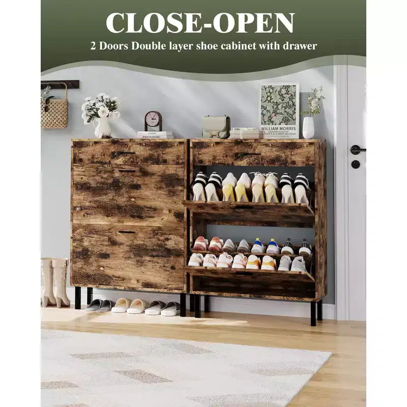Slim 3-Drawer Shoe Storage Cabinet with Adjustable Shelves, Freestanding Wooden Storage Organizer for Entryway, Hallway, and Porch