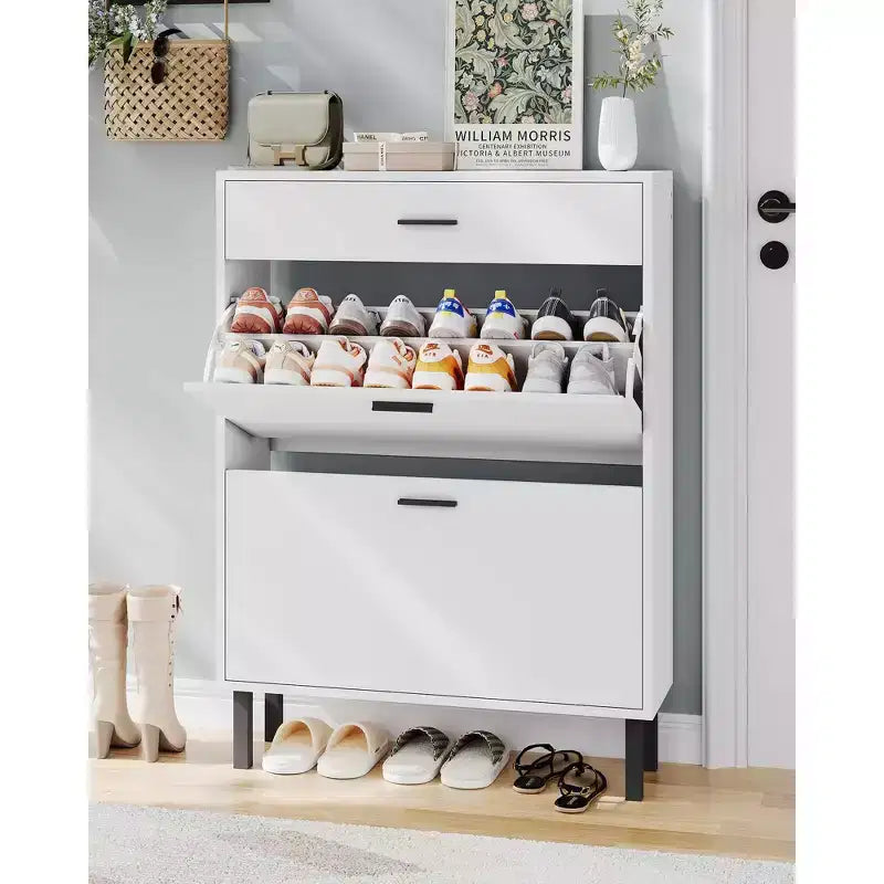 Slim 3-Drawer Shoe Storage Cabinet with Adjustable Shelves, Freestanding Wooden Storage Organizer for Entryway, Hallway, and Porch