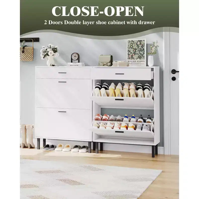 Slim 3-Drawer Shoe Storage Cabinet with Adjustable Shelves, Freestanding Wooden Storage Organizer for Entryway, Hallway, and Porch