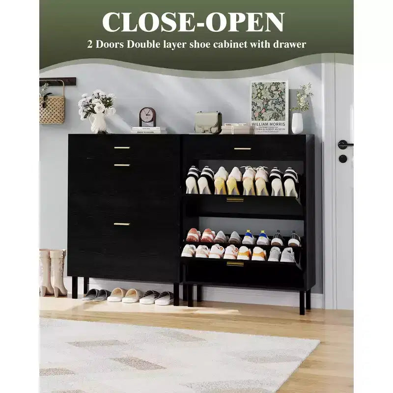 Slim 3-Drawer Shoe Storage Cabinet with Adjustable Shelves, Freestanding Wooden Storage Organizer for Entryway, Hallway, and Porch
