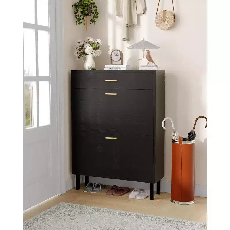 Slim 3-Drawer Shoe Storage Cabinet with Adjustable Shelves, Freestanding Wooden Storage Organizer for Entryway, Hallway, and Porch